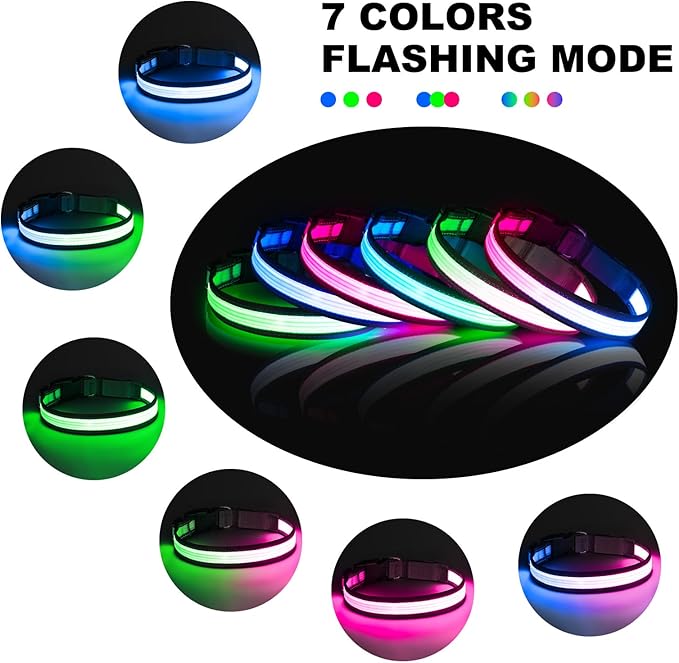 Multi-Color Light up Dog Collar, YFbrite USB Rechargeable LED Puppy Collar Super Bright Adjustable