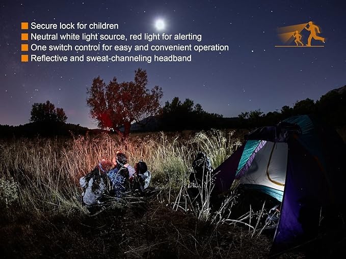 Fenix HL16 70 Lumen LED Headlamp for camping/hiking kids/children with EdisonBright AA Alkaline