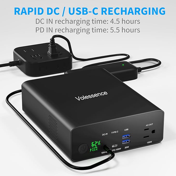 Portable Power Bank with AC Outlet 130W, Rechargeable Backup Lithium Polymer Battery Pack