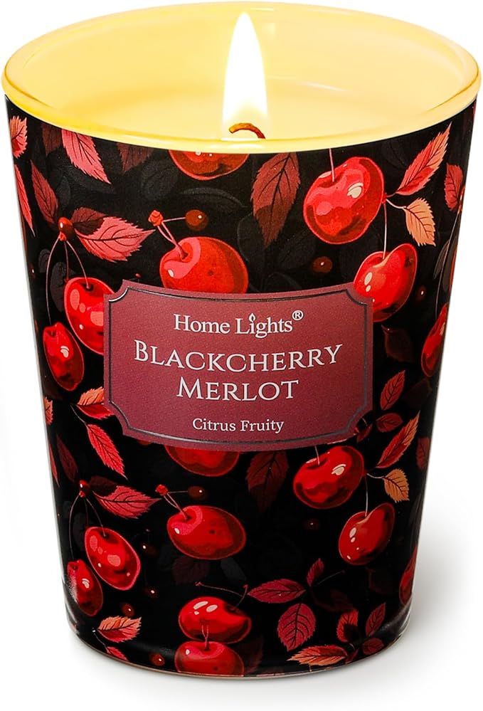 HomeLights Soy Wax Candles for Home Scented, 1-Wick Candles in Blackcherry Merlot Scented