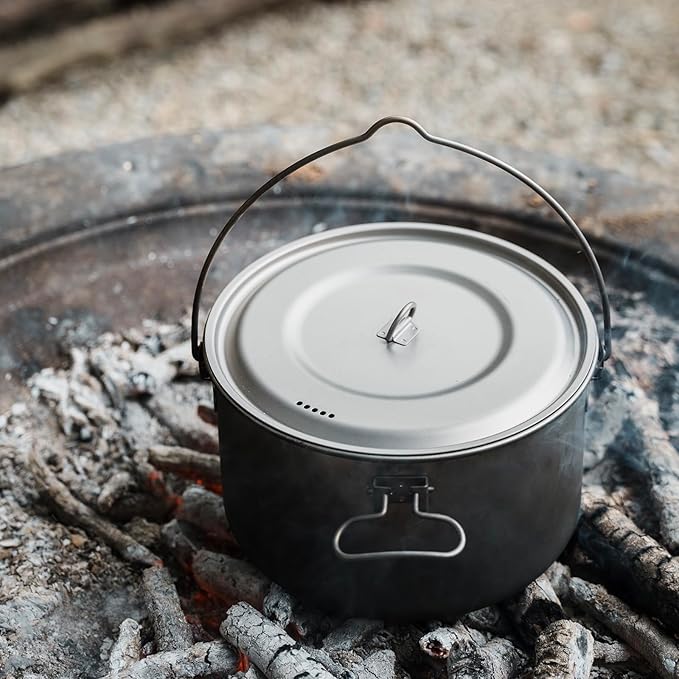 Boundless Voyage Titanium Hanging Pot for Outdoor Camping Backpacking Hiking Ultralight Portable