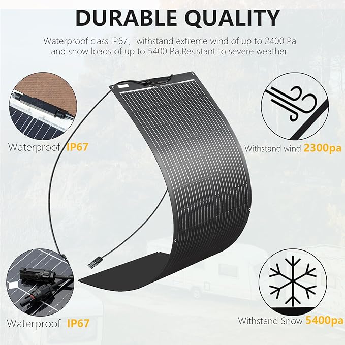 Flexible Solar Panel 100W 12V Monocrystalline Solar Module Fiberglass Lightweight Bendable Charge