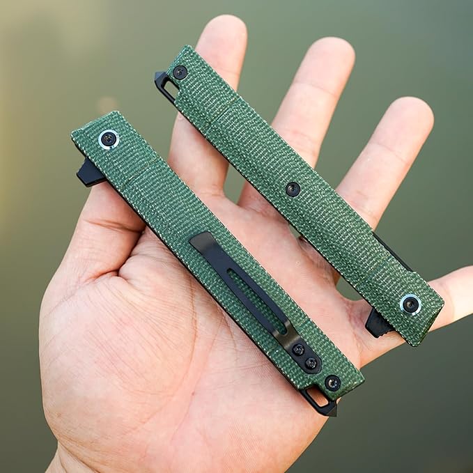 Flipper Pocket Folding Knife,DC53 Steel Blade and G10 Handle. With pocket clip and glass