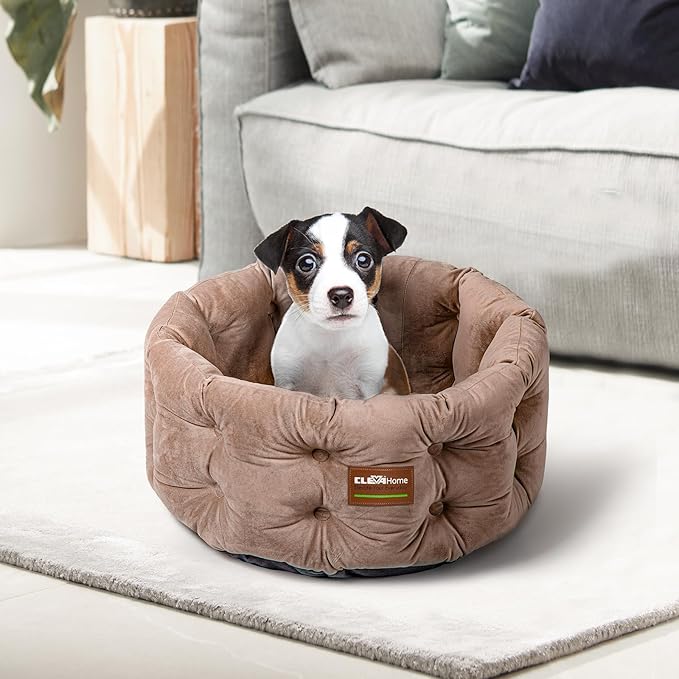 ClevaHome Deep Nest Cat Bed for Small Pets up to 15lbs - Round Cat Beds for Indoor Cats, Luxurious