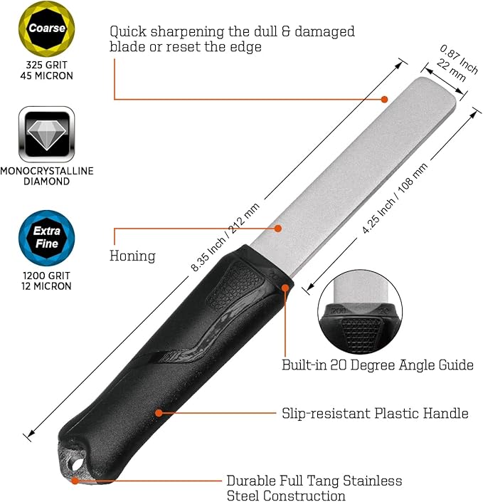 SHARPAL 121N Dual-Grit Diamond Sharpening Stone File Garden Tool Knife Sharpener with Angle Guide