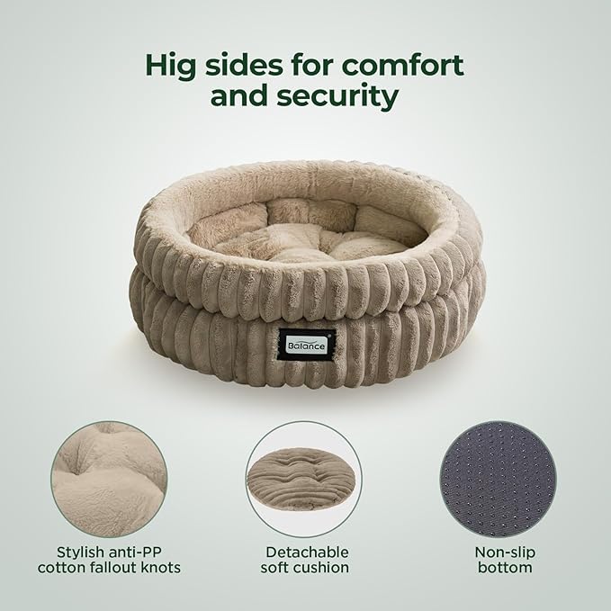 BALANCE Cat Bed Kitten Bed, Washable Round Cat Beds for Indoor Cats,Super Soft Plush Faux Fur Pet