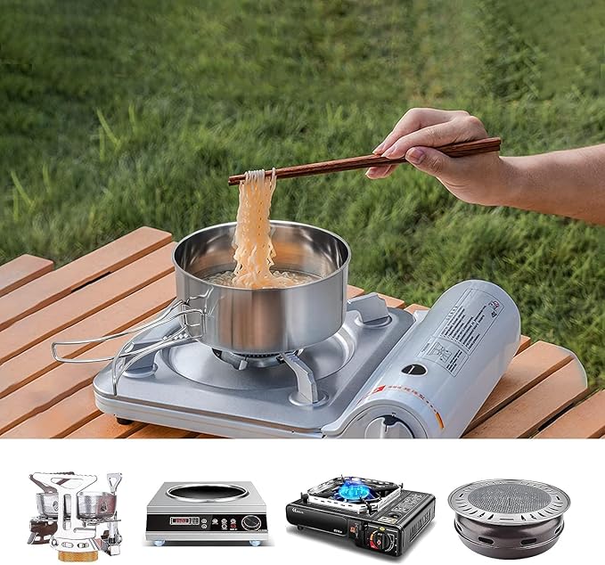 Camping Cookware Mess Kit, Backpacking Cooking Set Lightweight Stackable Pots and Pans Set Portable