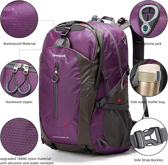 SPEEDPARK Hiking Backpack 40L Waterproof Hiking Daypack with Rain Cover, Outdoor Trekking Travel