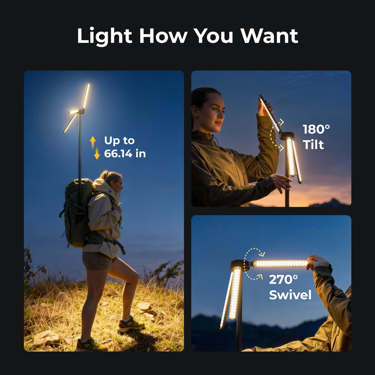 BougeRV Camping Lantern - 15600mAh, Rechargeable, Black - product view 5