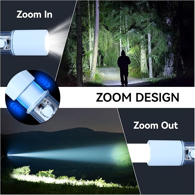VAVOFO Blue LED Tactical Flashlight - USB-C Rechargeable, High Lumen, Fire-Resistant EDC Flashlight