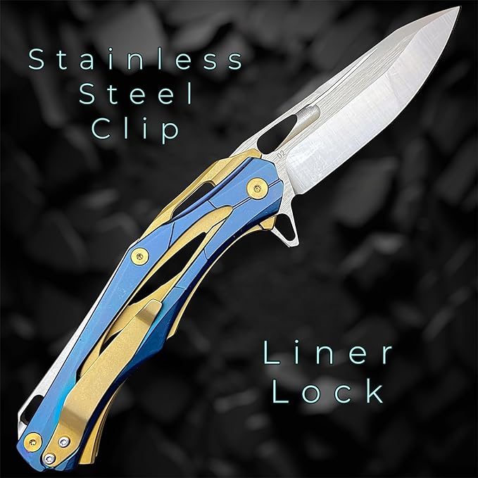 TACTICAL GEARZ Stainless Steel Pocket Knife, Stainless Steel Handle, D2 Steel Drop Point Blade