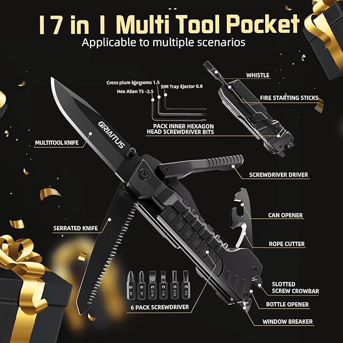 Multi-Tool Gifts for Men, Christmas Stocking Stuffers for Dad from Daughter Son, Multitool Knife 17