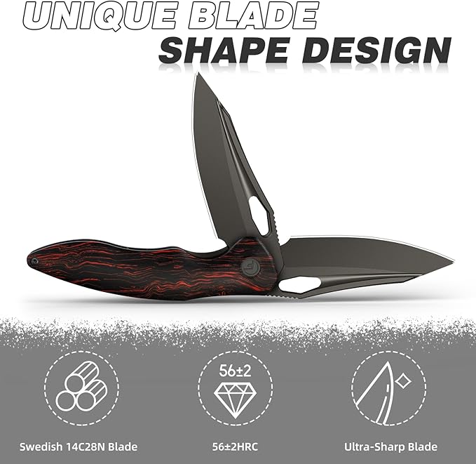 FINTISO Apollo Pocket Knife, 3.3" 14C28N Blade Damascus Pattern G10 Handle Folding Knife with Liner