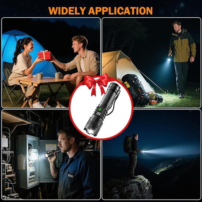 3Pack Rechargeable Flashlights High Lumens 9900FL, LED Flashlight Rechargeable with LCD Digital