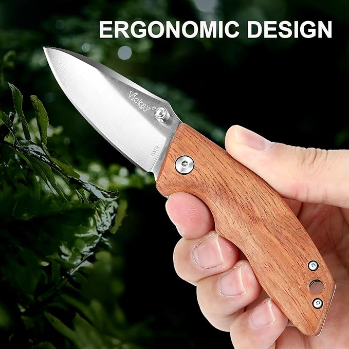 Vickay Pocket Knife, Folding Knife, 2.75" 8Cr13MoV Steel Blade, Wood Handle EDC Knife for Men &