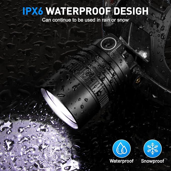 Rechargeable Led Headlamp 2Pack, 99000 Lumen Super Bright Head Lamp with 3 Modes & 90° Adjustable