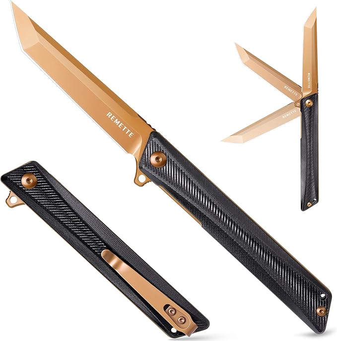 Pocket Knife GD22K, Flipper Open D2 Steel Tanto Folding knife with Durable G10 Handle,Men Women