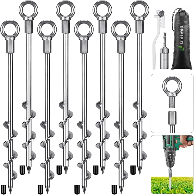 12 Inch Ground Anchors, 8 Pcs Heavy Duty Tent Stakes, Easy to Install and Reusable, for Camping