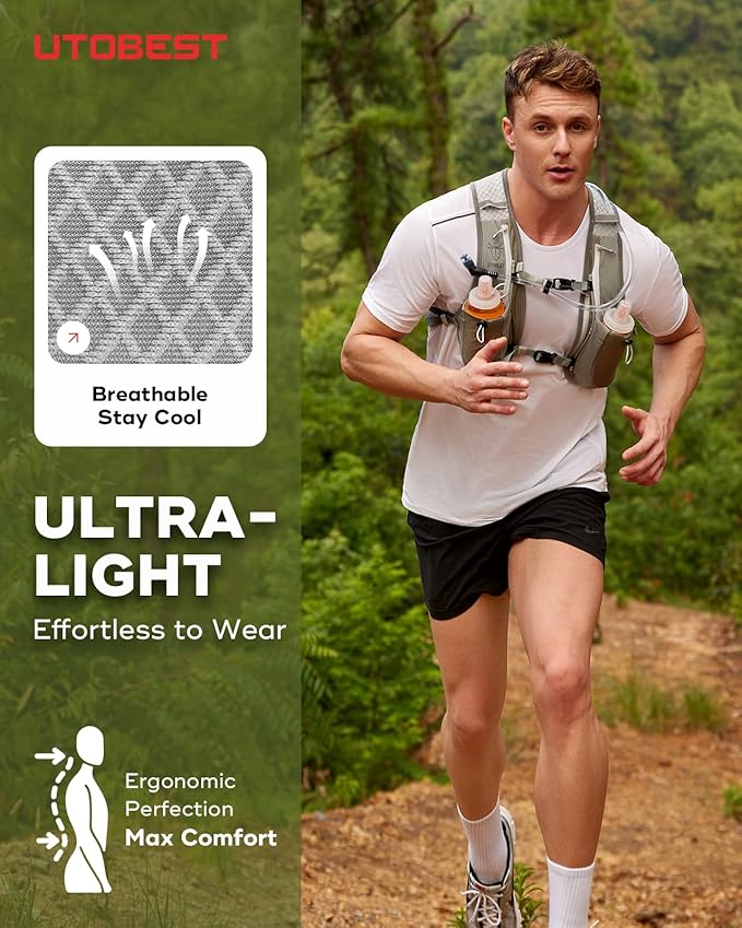 Running Vest, 5L Hydration Vest Lightweight, Breathable and Sweatproof Running Backpack, Adjustable