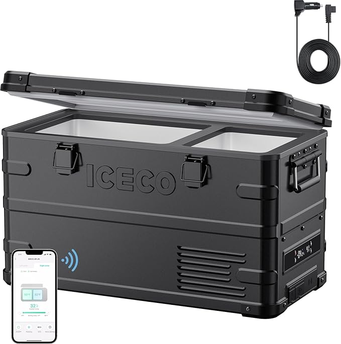 ICECO APL35 Portable Fridge Freezer with DC Cable, 37 Quart Car Refrigerator, Dual Zone Light Duty