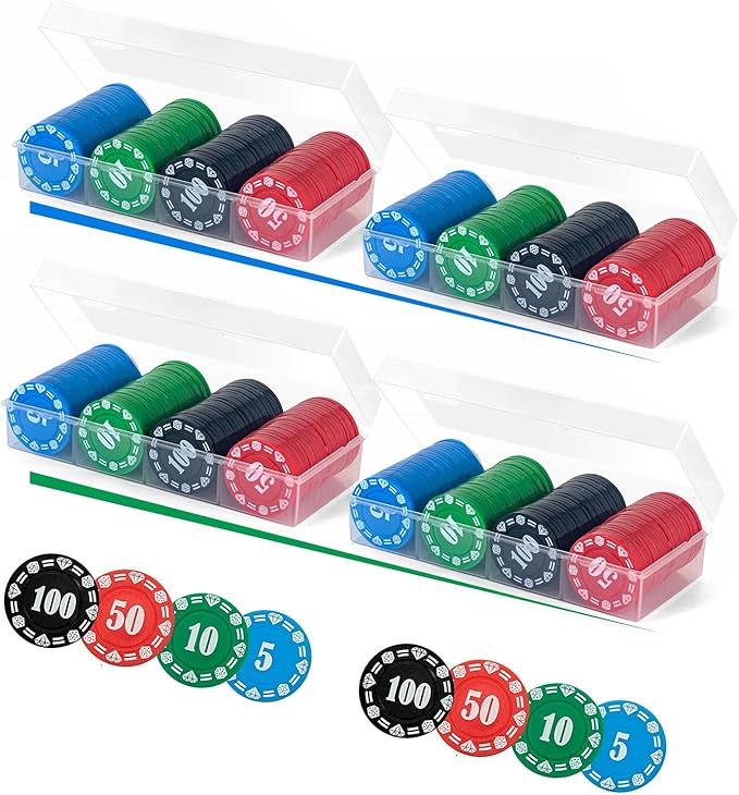 400 Plastic Poker Chips with Storage Box Set,Denomination Printed Casino Style Chip for Texas Home