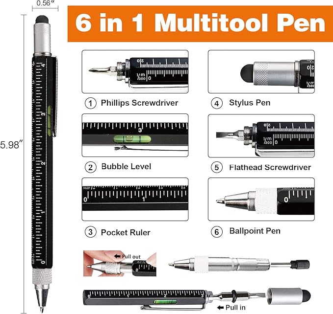 VIBELITE Gifts for Dad, Magnetic Pickup Tool and 6 in 1 Multitool Pen with Touch Screen Stylus
