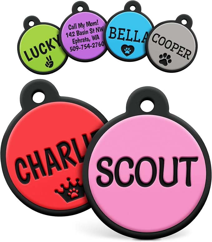 GoTags Silicone Dog Tags, Soundless Pet Tag, Personalized Silent Tag Engraved for Pets with Cute