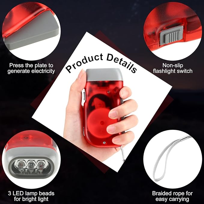 Mudder 24 Pieces Hand Crank Flashlight with LED Self Powered Charging Torch Dynamo for Camping