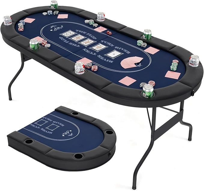 Goplus 72” Poker Table Foldable, 8 Players Card Board Game Table w/Deep Metal Cup Holders, Casino