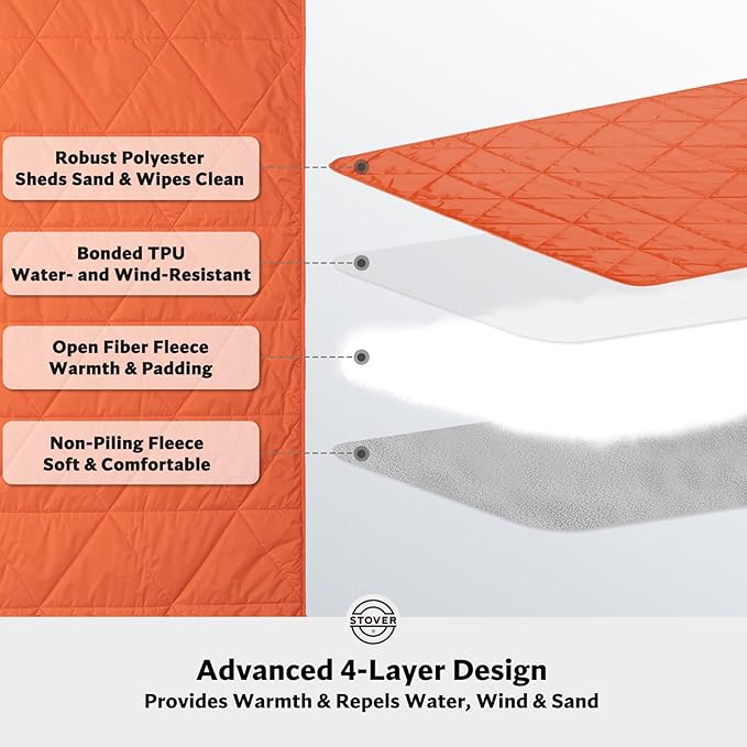 STOVER Waterproof Stadium Blanket – Portable Outdoor Camping Blanket for Travel, Picnics, or Sports