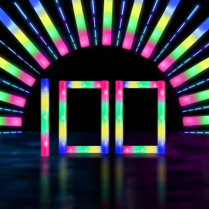 100 Pcs 18.5 inch Foam Glow Sticks Bulk, 4 Color LED Light Foam Sticks, Glow In The Dark Party