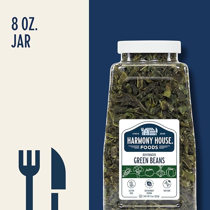 Harmony House Foods Dried Green Beans, cut (8 oz, Quart Size Jar) for Cooking, Camping, Emergency