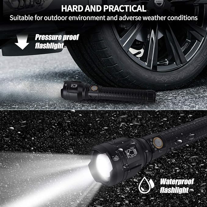 LBE Rechargeable Brightest LED Flashlight, 90,000 High Lumens Super Bright Powerful Flashlight with