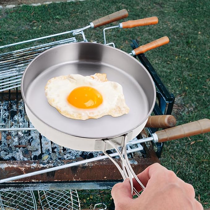 Stainless Steel Camping Frying Pan, 5.82x5.82x1.18inch Portable Outdoor Cooking Pot with Handle