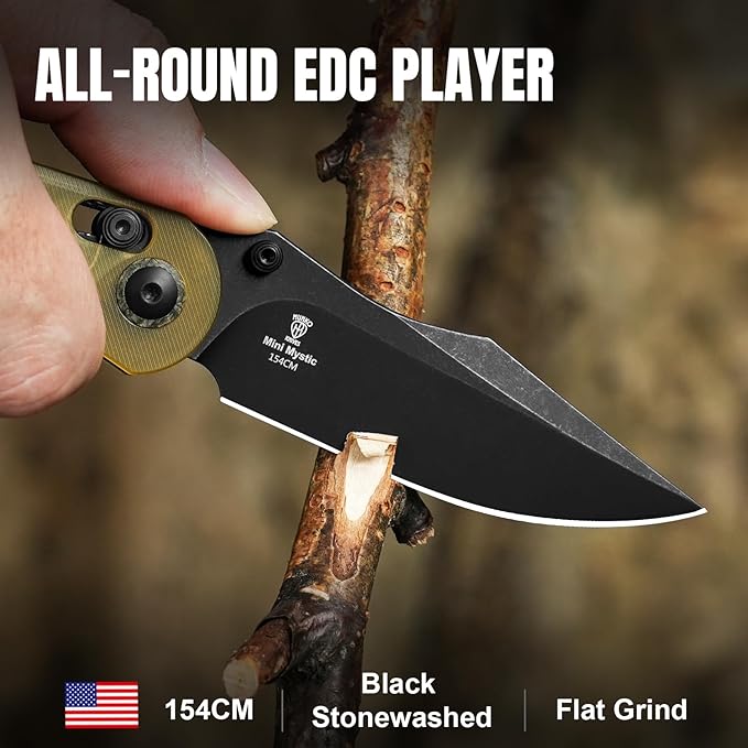 Kizer Mini Mystic Pocket Knife, 3.2" 154CM Blade EDC Hunting Survival Knife with Black Burlap