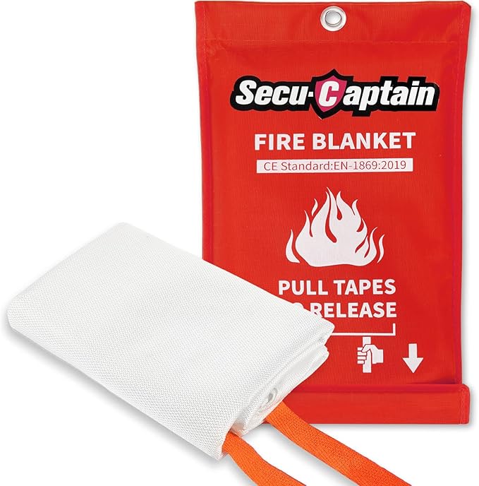 SecuCaptain Emergency Fire Blanket for Home and Kitchen - 40"x40" Flame Suppression Fiberglass Fire