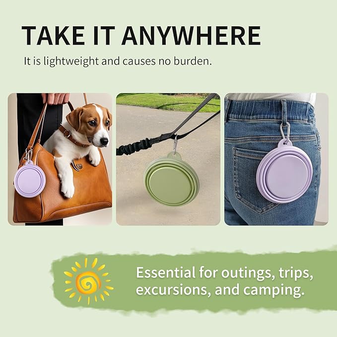 Collapsible Dog Bowls 2-Pack, Portable Travel Dog Bowl with Carabiner, Food-Grade Silicone Pet Bowl