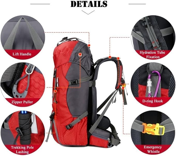 Bseash 60L Waterproof Hiking Camping Backpack with Rain Cover, Large Outdoor Sport Travel Daypack