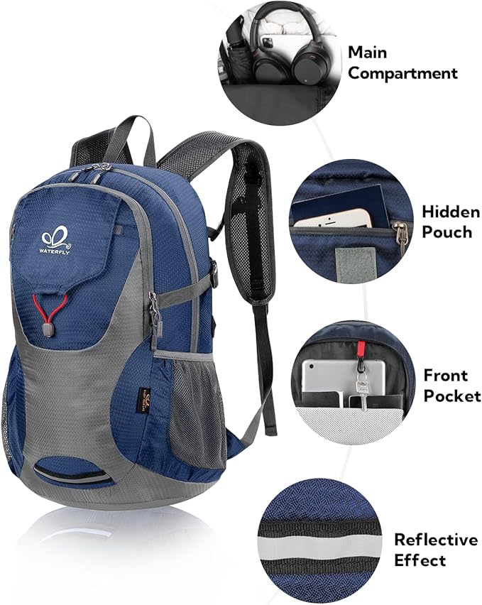 WATERFLY Lightweight Packable Hiking Backpack: 30L Foldable Travel Daypack Ultralight Camping Day