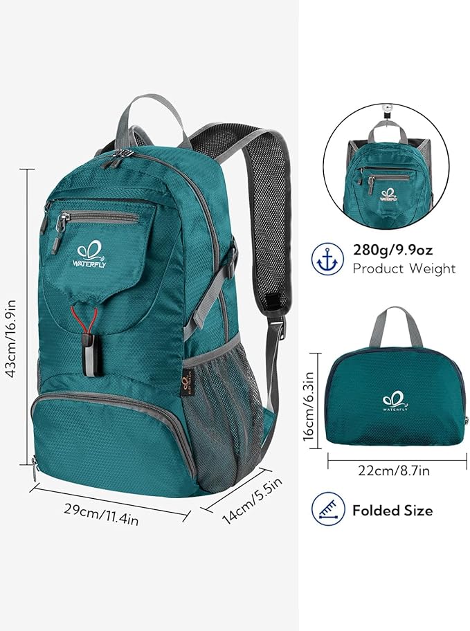 WATERFLY Small Lightweight Packable Backpack: 20l Ultra Light Foldable Travel Hiking Camping