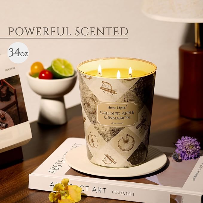 HomeLights 3-Wick Candles for Home Scented - 34oz Soy Wax Blend Candle Long-Lasting Fragrance