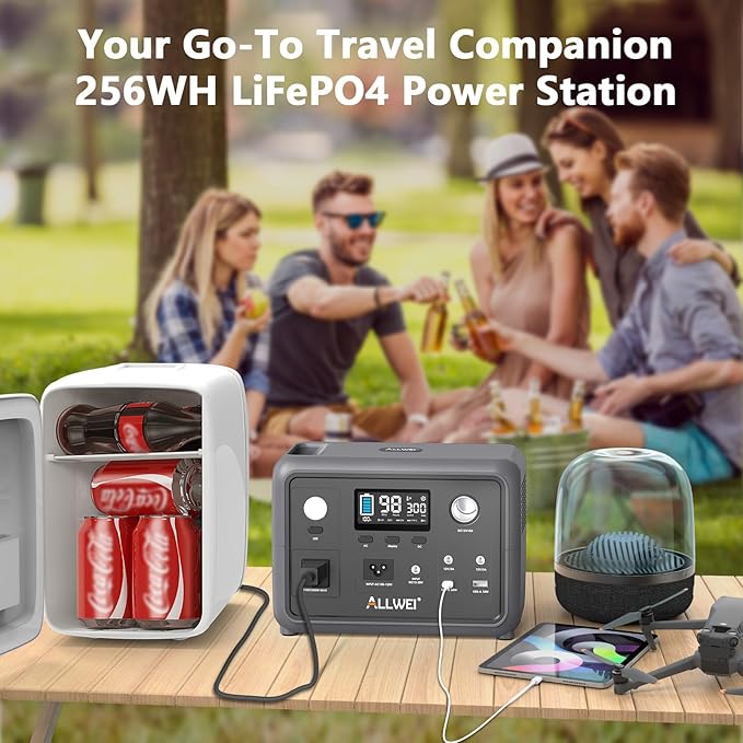 Portable Power Station 300W (Peak 600W), ALLWEI 256Wh Solar Generator with 60W USB-C PD Output