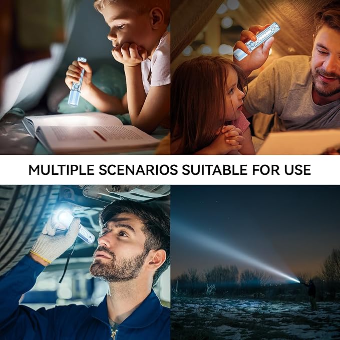 VAVOFO Blue LED Tactical Flashlight - USB-C Rechargeable, High Lumen, Fire-Resistant EDC Flashlight