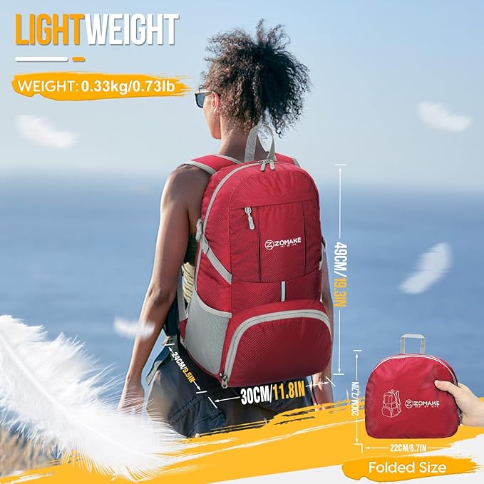 ZOMAKE Lightweight Packable Backpack 35L, Light Foldable Backpacks Water Resistant Collapsible