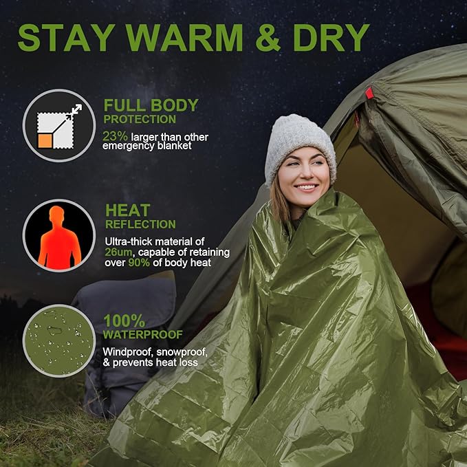 3-Pack Emergency Blanket, Extra-Thick Extra-Large Survival Blanket, Thermal Reflective Emergency
