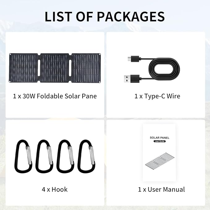 30W Portable Solar Panel,Foldable Solar Panels Charger for Camping Hiking Outdoor,IP65 ETFE