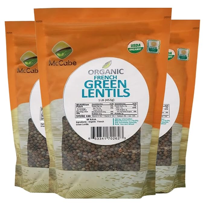 McCabe Organic French Green Lentils - Green Lentils Organic | Rich with Fiber & Minerals | USDA and