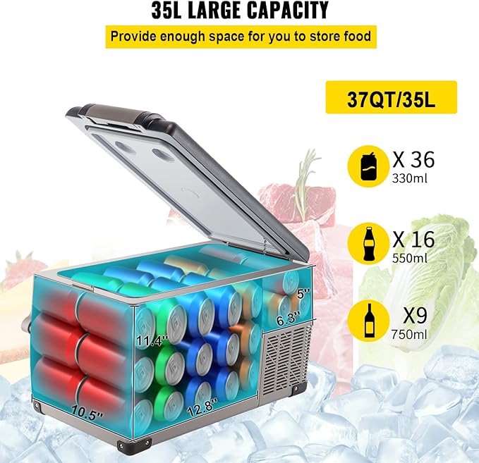 VEVOR CF35 Portable 37 Quart(35 Liter) 12 Volt App Control(-4℉~68℉), Car Refrigerator Dual Zone