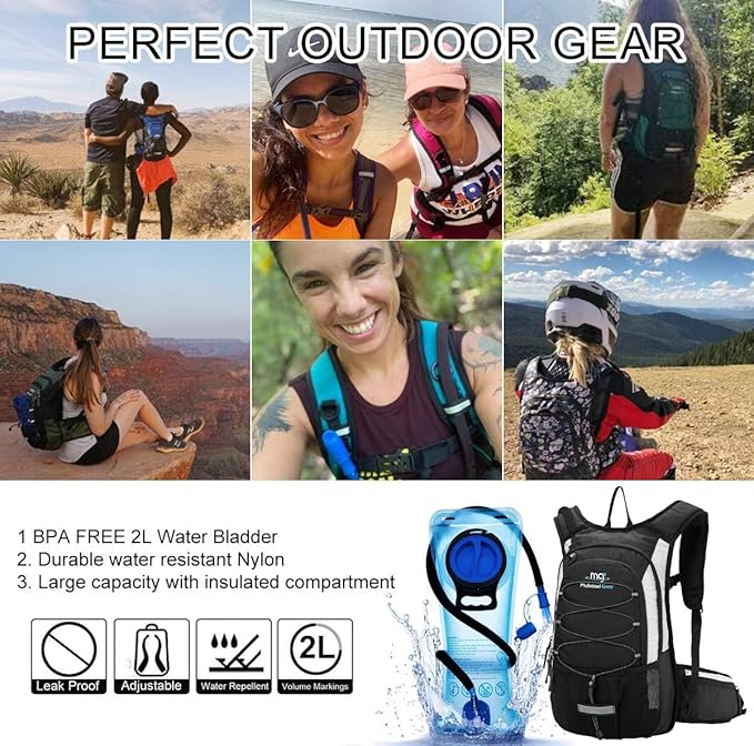 15L Insulated Hydration Backpack Pack with 2L Water Bladder Lightweight Hiking Backpack Bag for