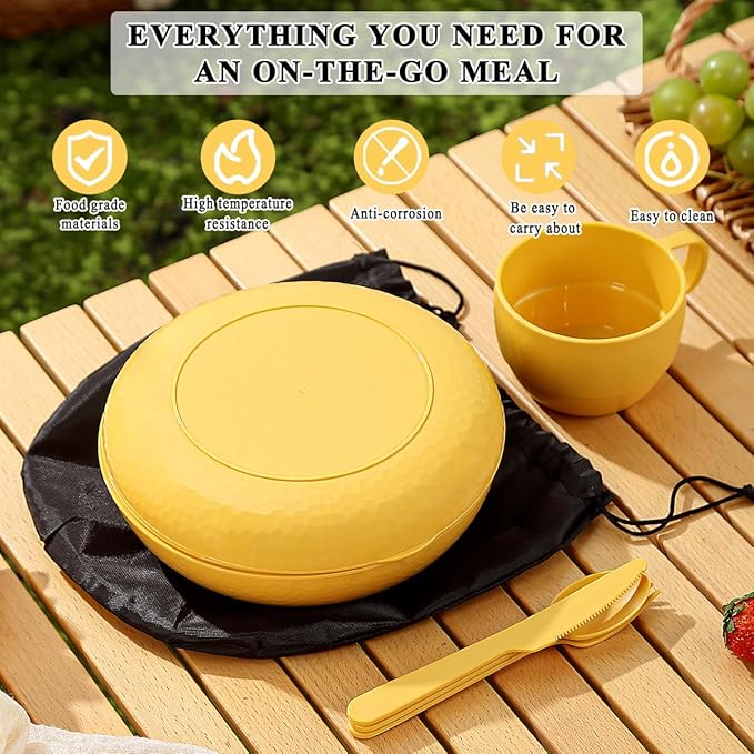 Berglander Camping Mess Kit with Bowl, Plate, Cup, Spoon, Fork, Knife and Carry Bag, Save Space